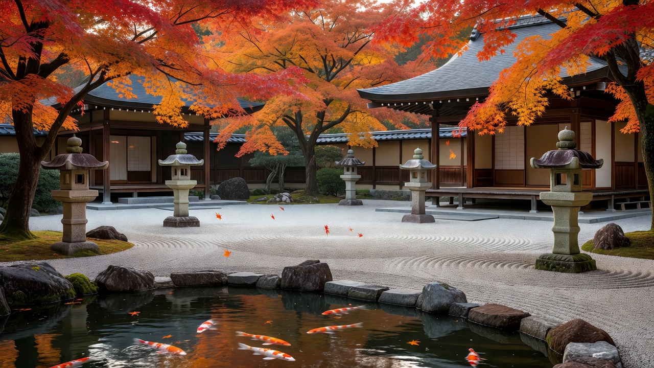 京都、日本庭園の池