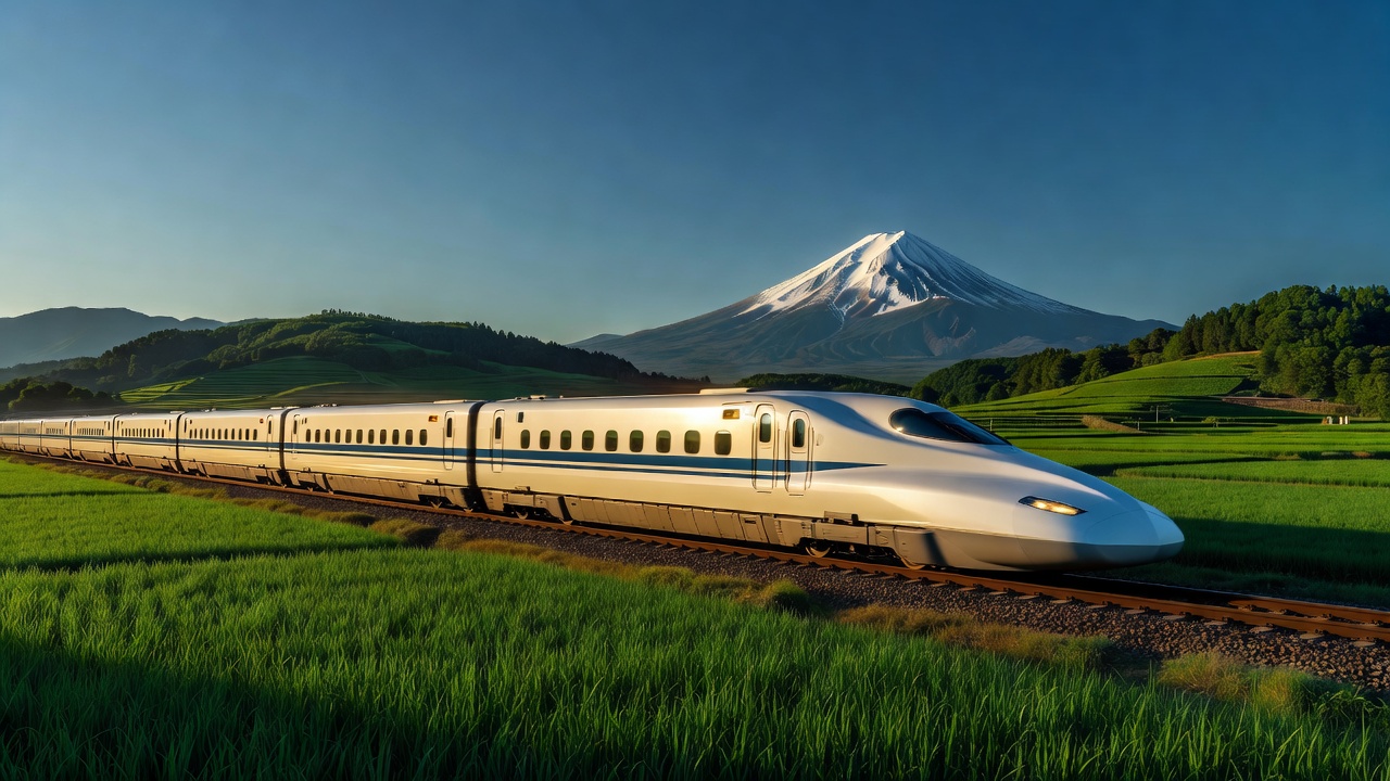 Shinkansen passing Mount Fuji
